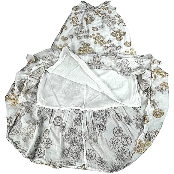 Old Navy size small ivory dress with metallic silver gold floral ruffled bottom - Picture 6 of 13